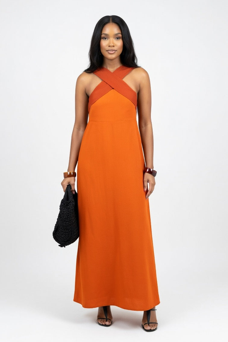 Cross Back Maxi Dress — Orange