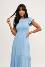 Pleated Short Sleeve Dress — Light Blue