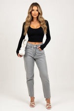 Round Neck Long Sleeve Top — Black
