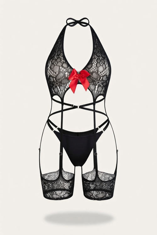 Sheer Bodysuit with Bow Detail — front view