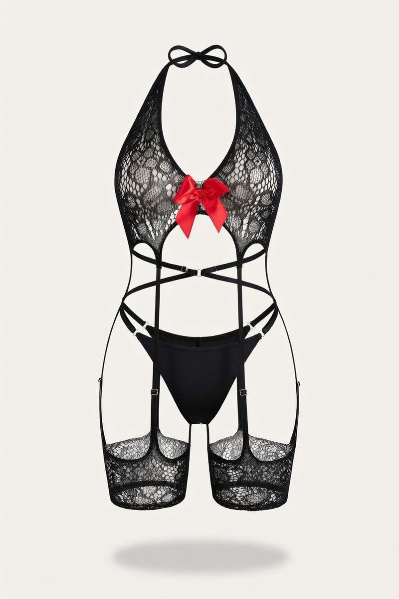 Sheer Bodysuit with Bow Detail — front view