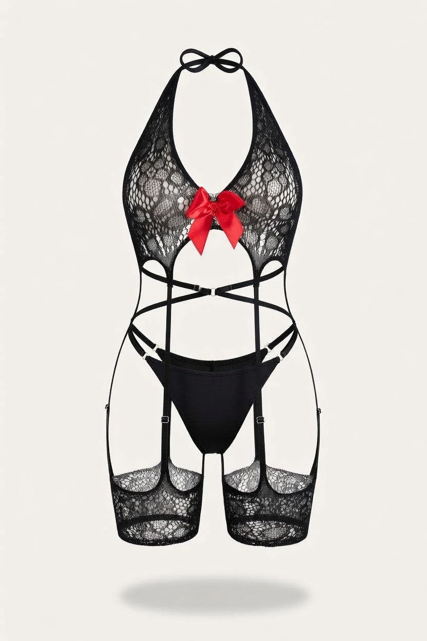 Sheer Bodysuit with Bow Detail — front view
