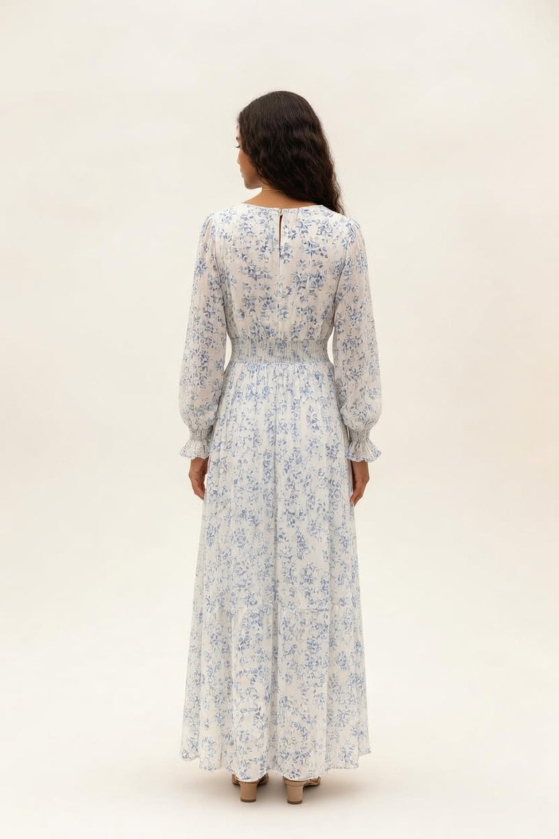 Printed V-Neck Swing Dress — back view