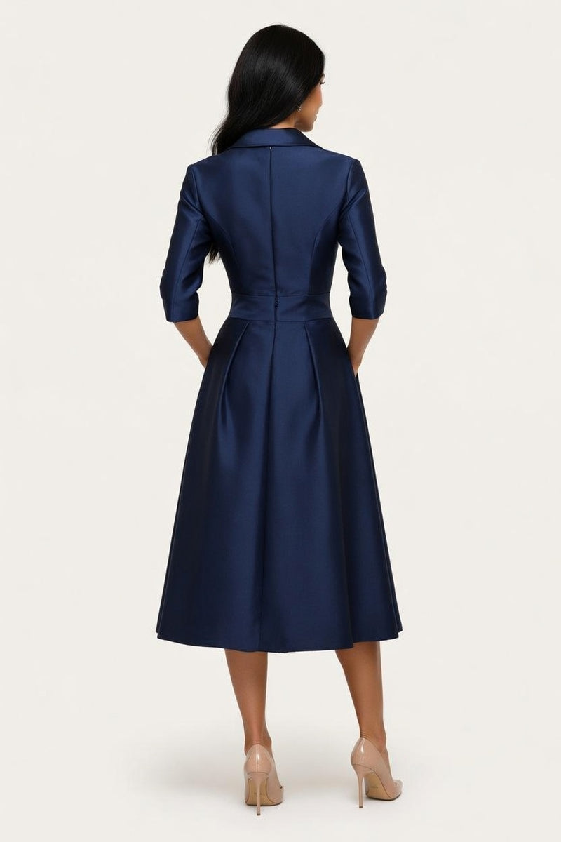 Satin Lapel Shirt Dress — back view