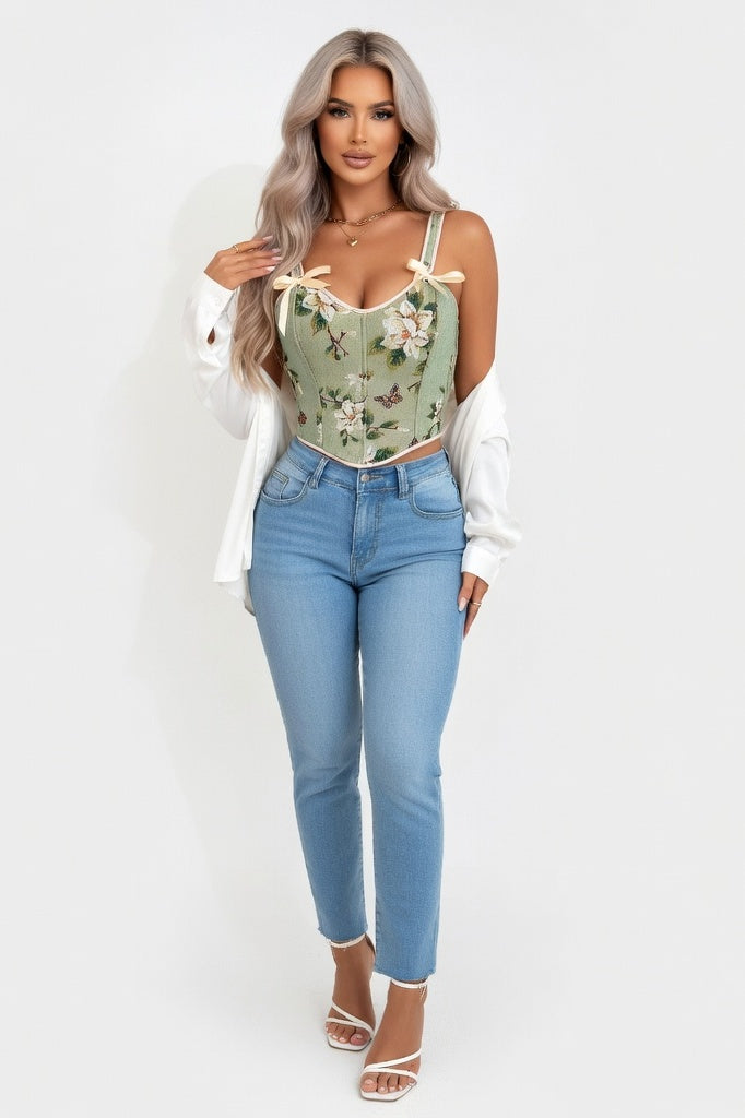Bow Detail Halter Top — Dark Green