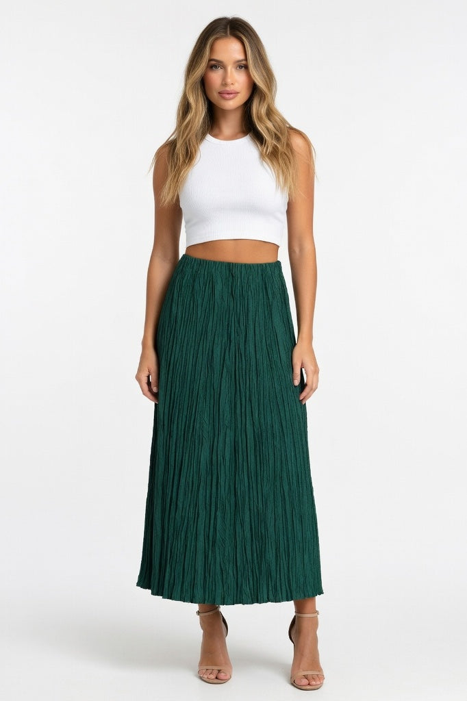 Hand-Pleated Midi Skirt — Green
