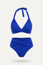 Halter Push-Up Split Swimsuit — Blue