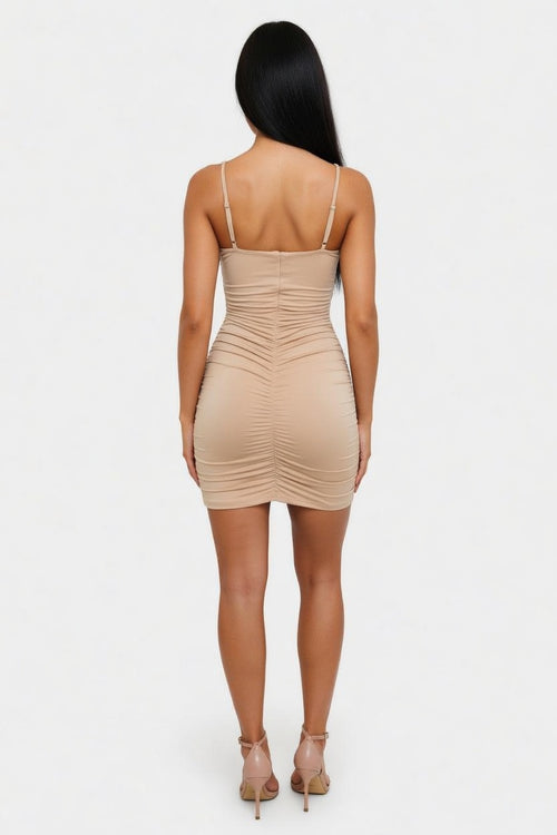 Halter Pleated Mini Dress — back view