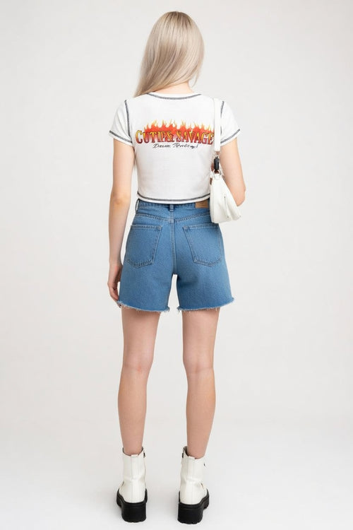High Waist Denim Shorts — back view