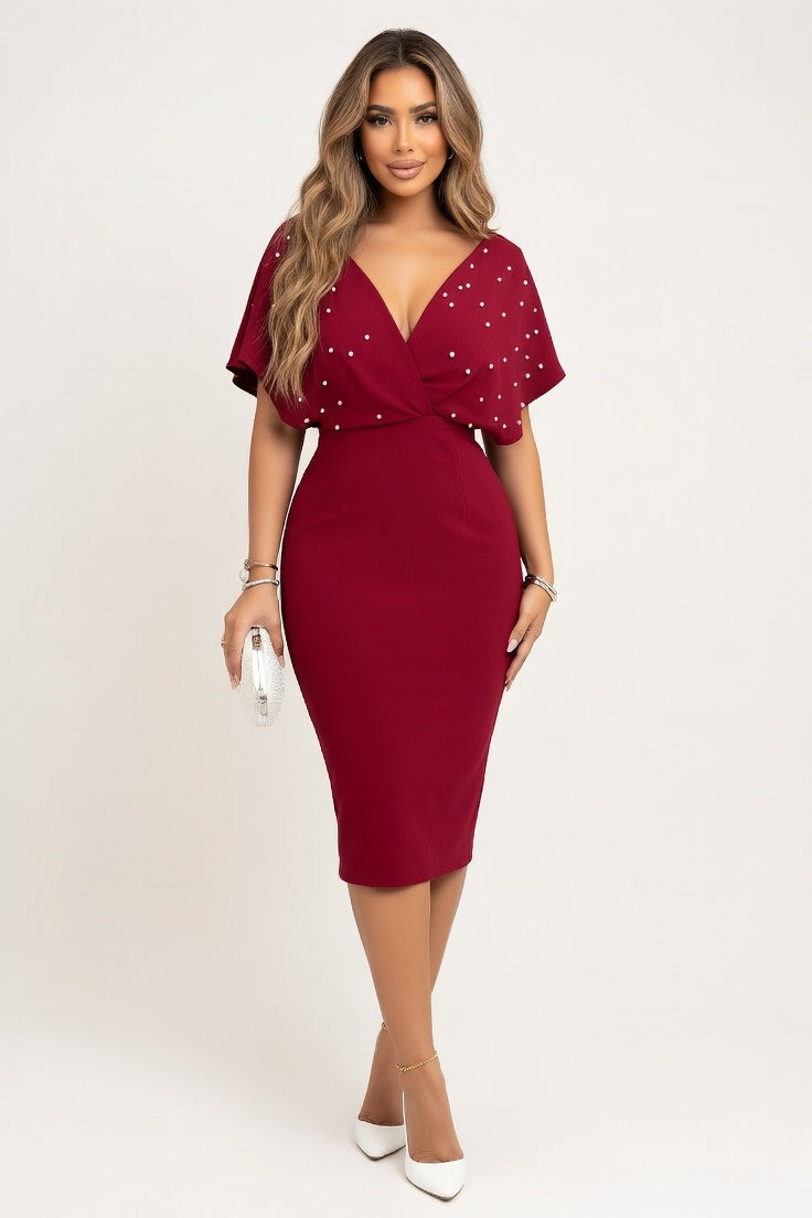Strapless V-Neck Dress — Burgundy