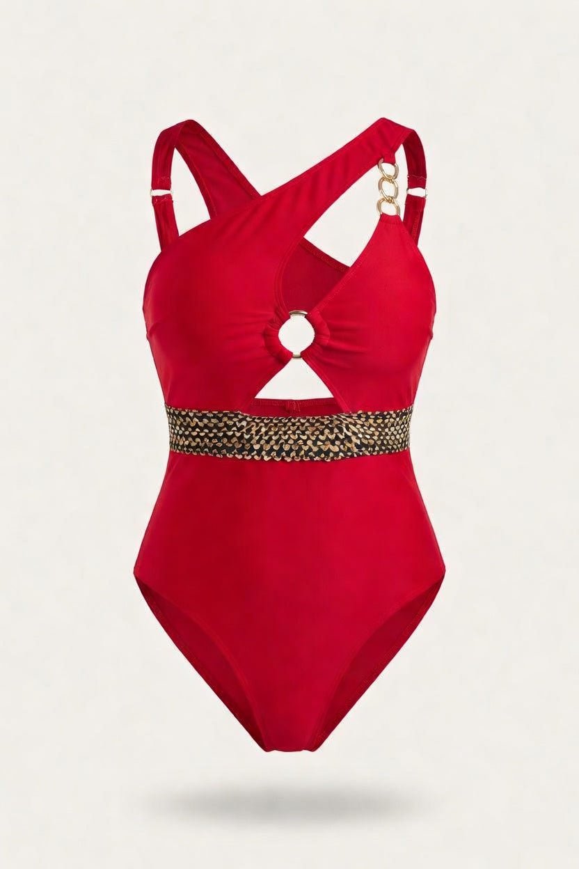 One-Shoulder Cut-Out Swimsuit — front view