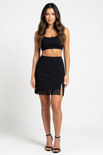 Lace Slit A-Line Skirt — Black