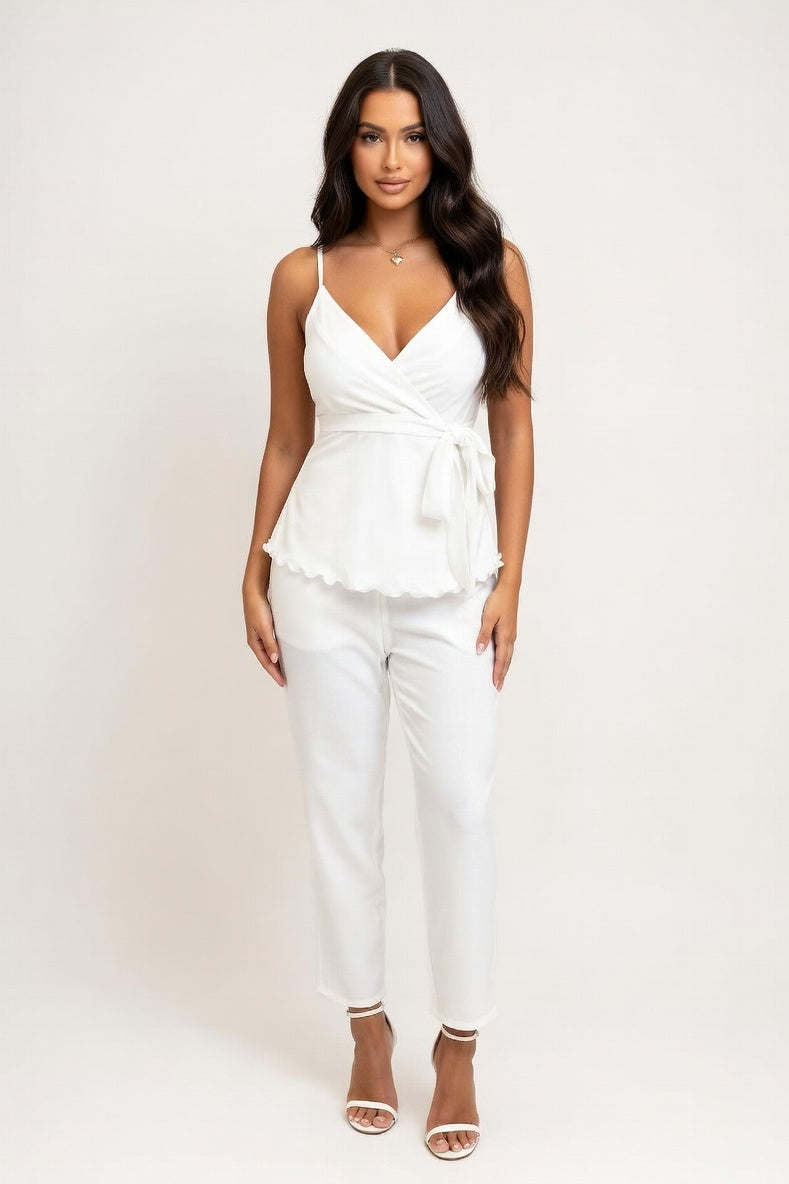 V-Neck Lace-Up Camisole Top — White