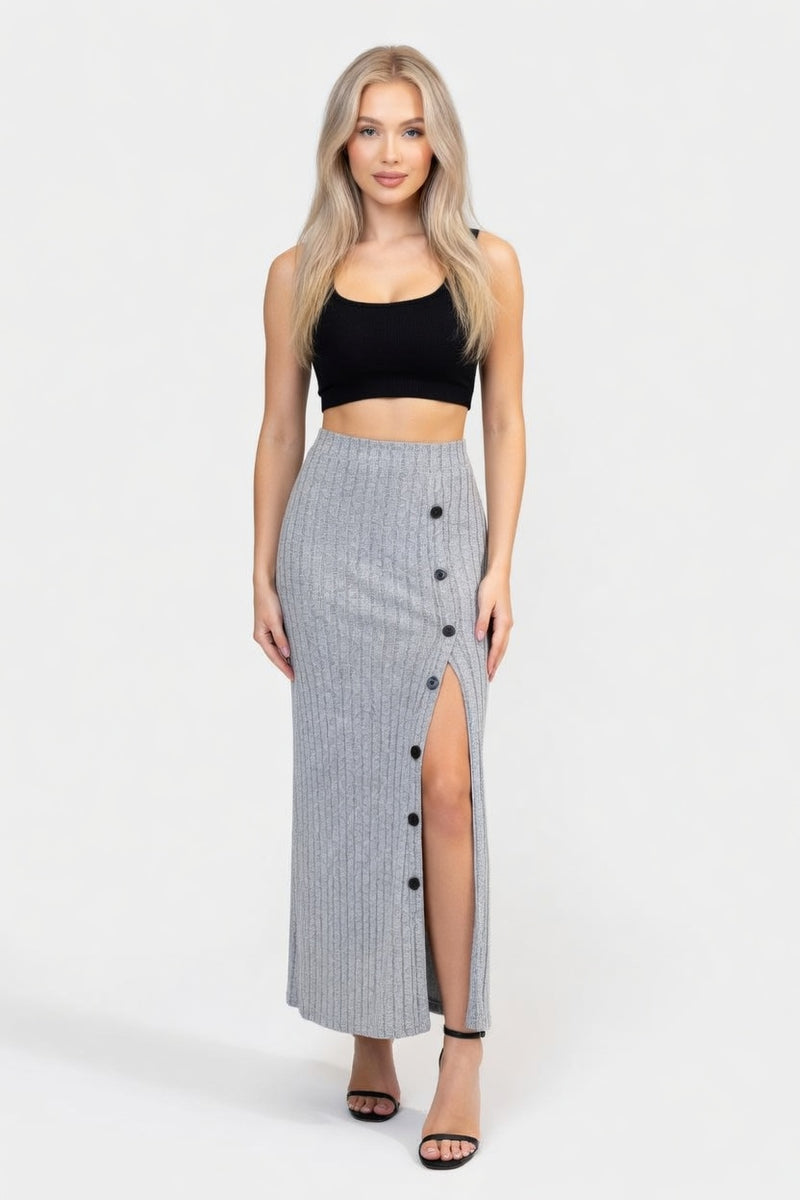 Side Slit Knit Midi Skirt — front view