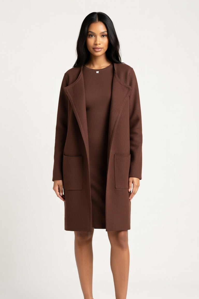 Tailored Wool-Blend Coat — Dark Brown