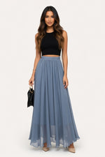 Chiffon High-Waist Maxi Skirt — Blue Grey
