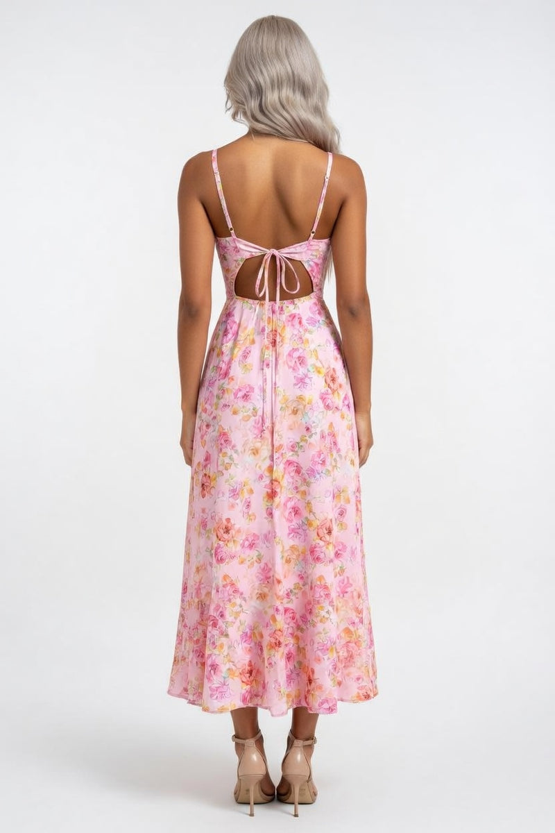 Printed Halter Maxi Dress — back view