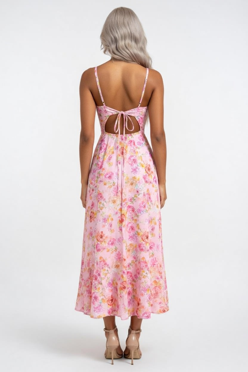 Printed Halter Maxi Dress — back view