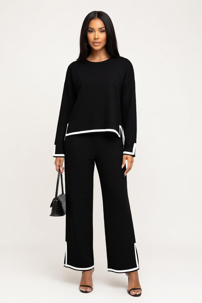 Contrast Detail Knit Co-ord Set — Black