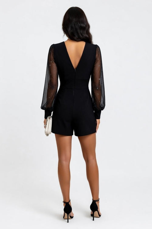 Mesh Panel V-Neck Jumpsuit — back view