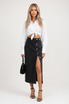 High-Waisted Denim Slit Skirt