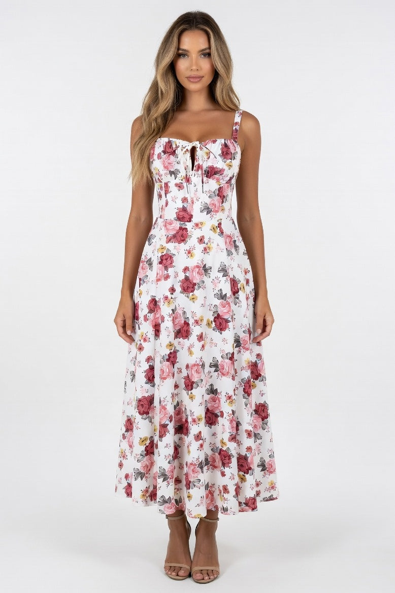 Printed Halter Midi Dress — Dried Rose