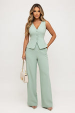 Sleeveless Vest & High-Waisted Trousers Co-ord — Mint Green