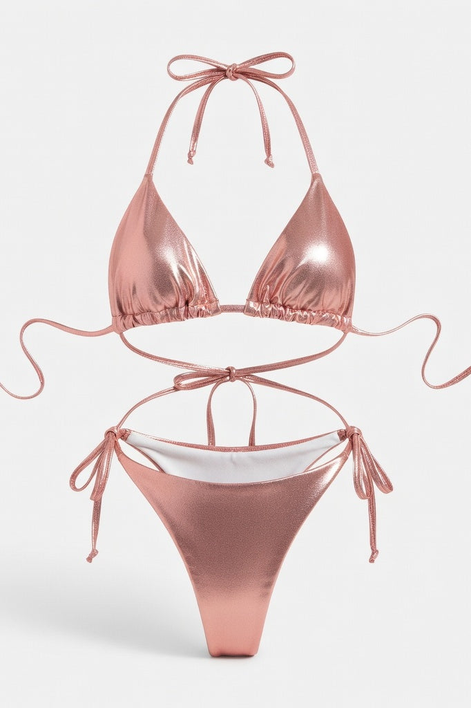 Lace-Up Bikini Set — Champagne