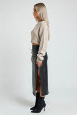 PU Leather Slit Midi Skirt — side view