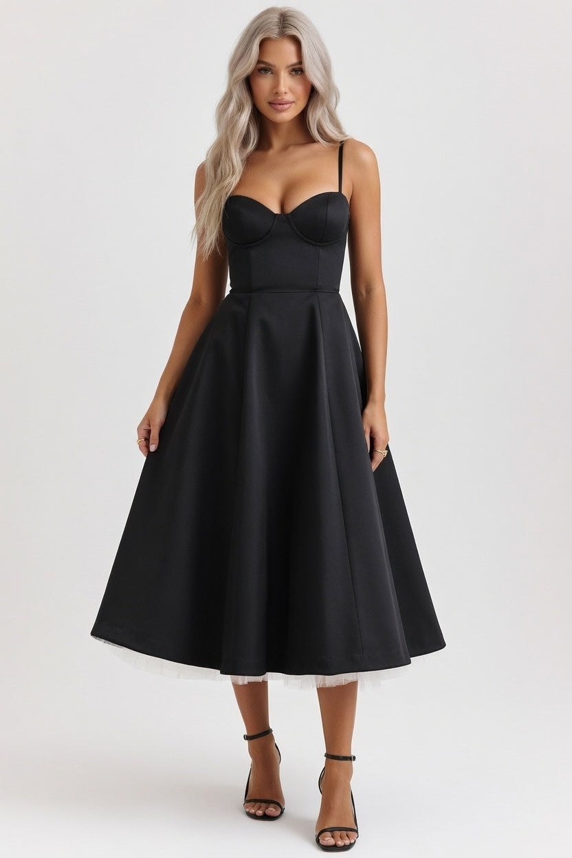 Mesh Double Layer Halter Dress — Black