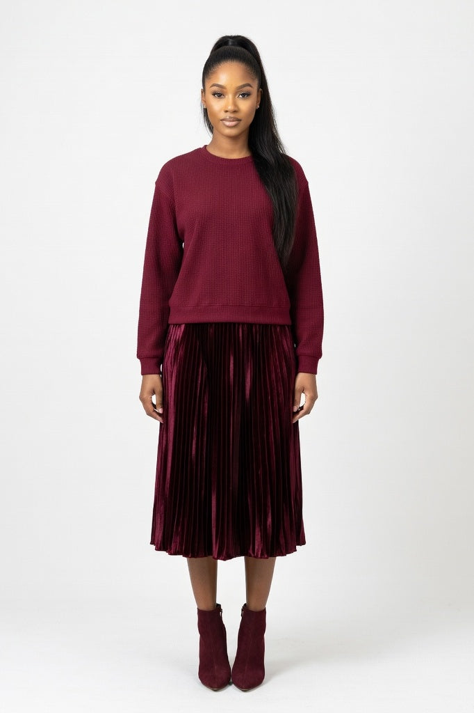 Knit Pleated Hybrid Dress — Deep Red