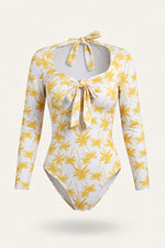 Printed Long-Sleeve Swimsuit — White