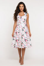 Printed Bow Detail Mini Dress — Green Leaf Pink Floral