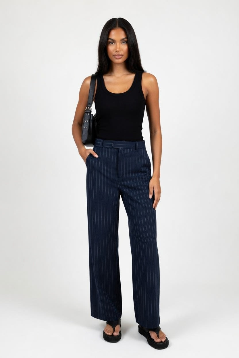 Striped Pencil Skirt with Side Slit — front view