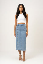 High Waist Slit Denim Skirt — Light Blue
