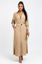 V-Neck Shirt Dress — Apricot
