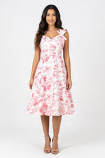 Printed Bow Detail Mini Dress — Pink Floral