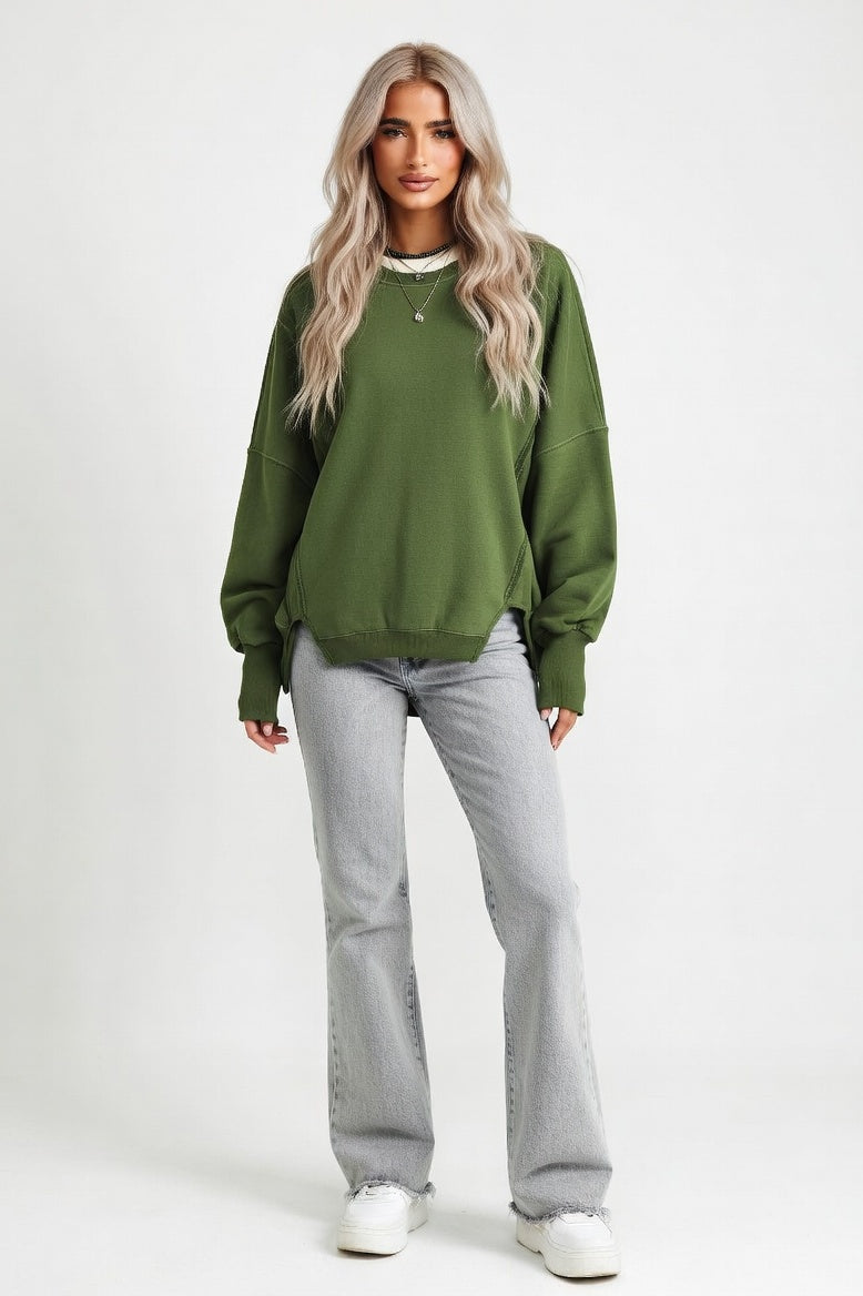 Slit Detail Sweatshirt — Army Green