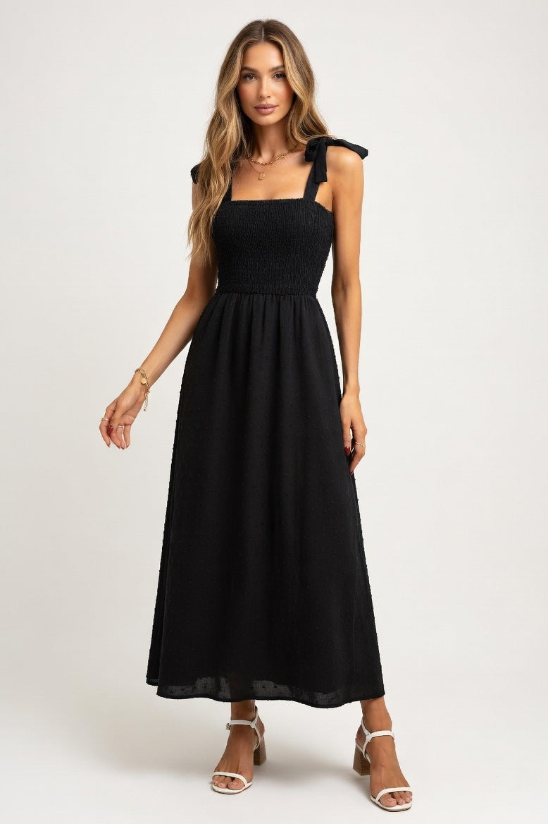 Printed Halter Maxi Dress — Black
