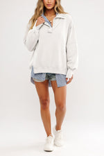 Oversized Sweatshirt with Slit Lapels — White