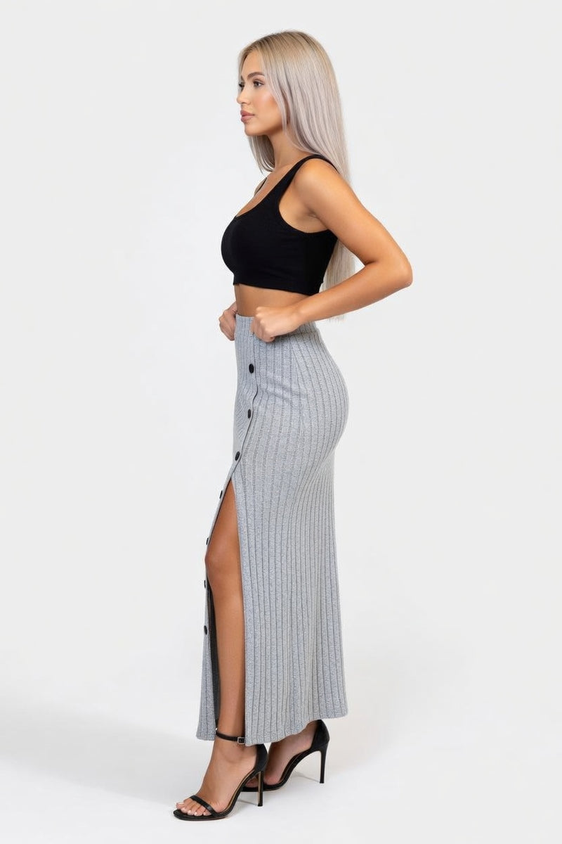 Side Slit Knit Midi Skirt — side view