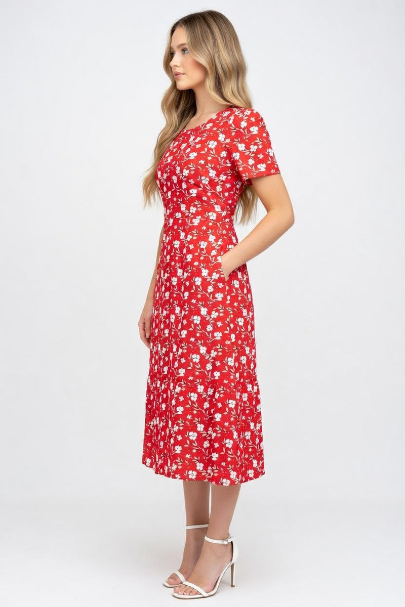 Printed Midi Dress with Petal Sleeves — side view
