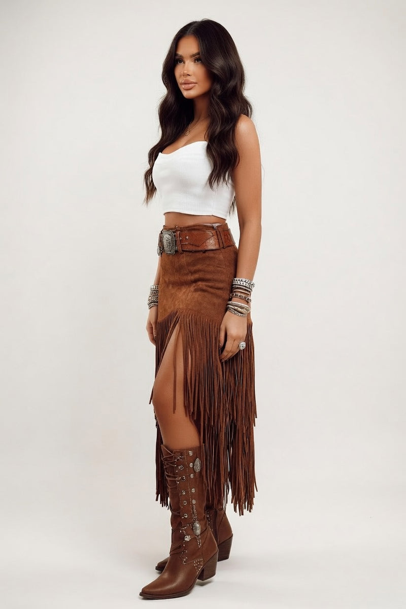 Tassel A-Line Skirt — side view