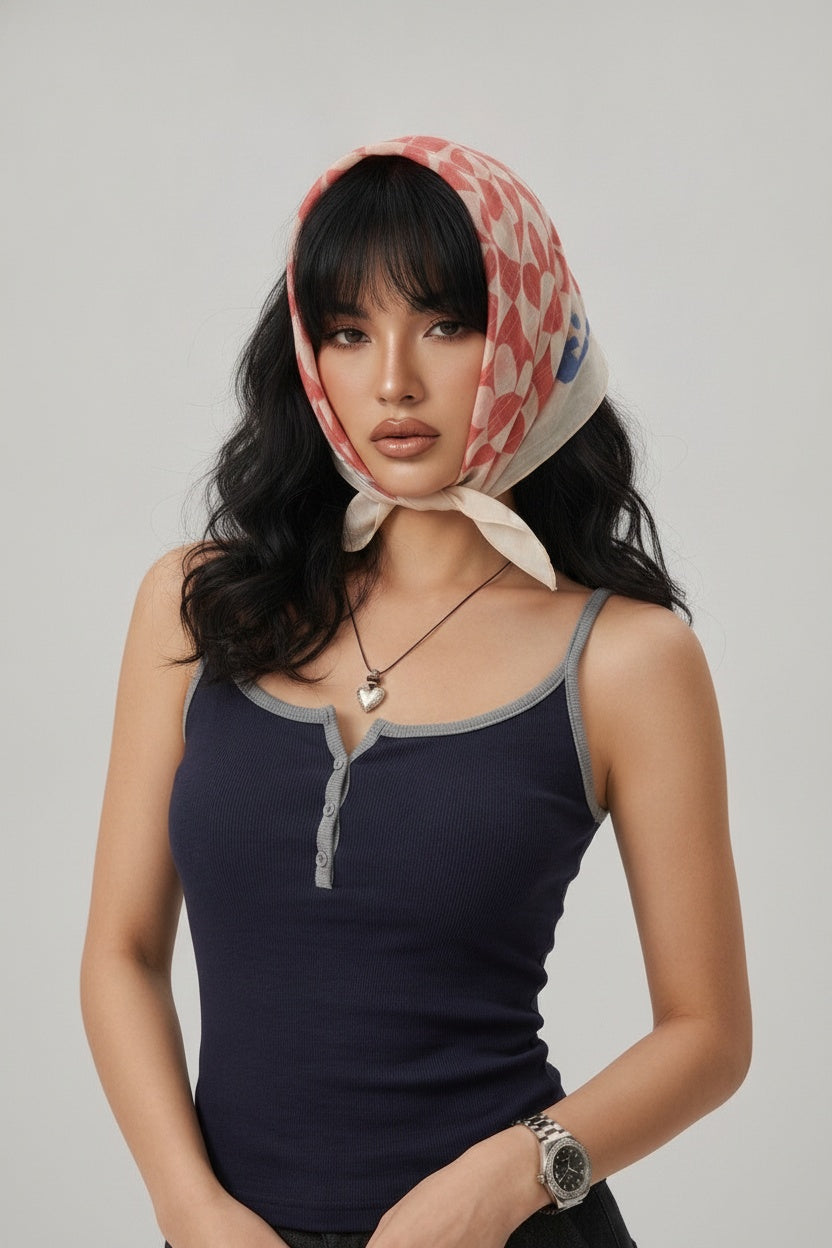 Colour-Block Patchwork Cropped Cami — One size (80-125 kg) — Front