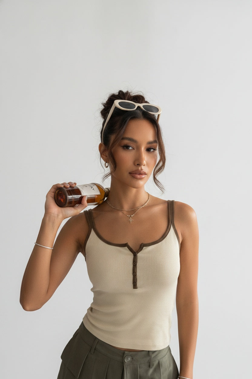 Colour-Block Patchwork Cropped Cami — One size (80-125 kg) — Front