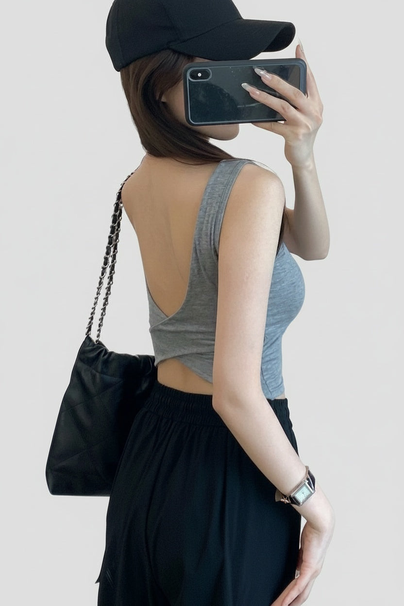 Cross-Back Camisole With Built-In Bra Support — One size (80-120 kg) — Front
