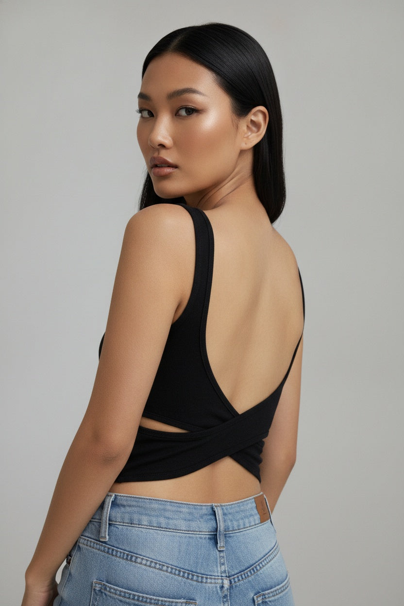 Cross-Back Camisole With Built-In Bra Support — One size (80-120 kg) — Front