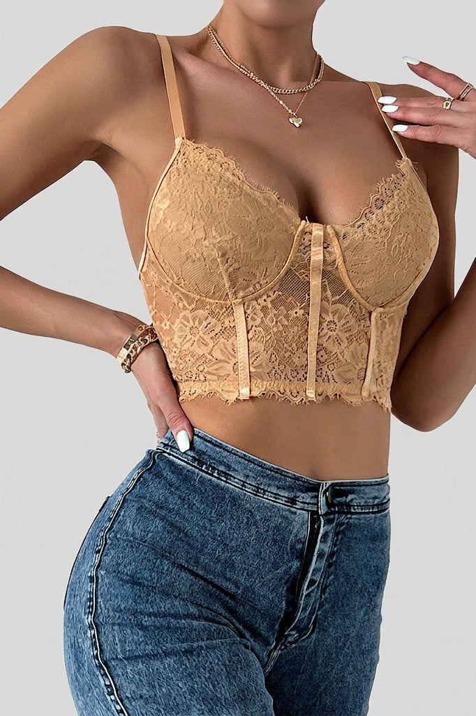 Cut-Out Lace-Trim Corset Top — XS — Front