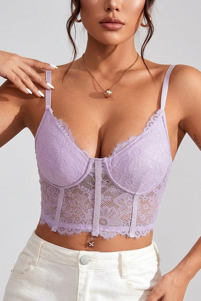 Cut-Out Lace-Trim Corset Top — XS — Front