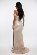 Sequined Off-Shoulder Mini Dress — back view